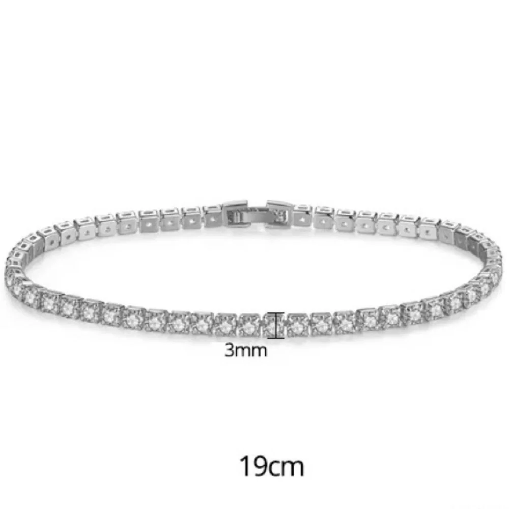 3-5mm Silver Full Drill Fine Tennis Bracelet